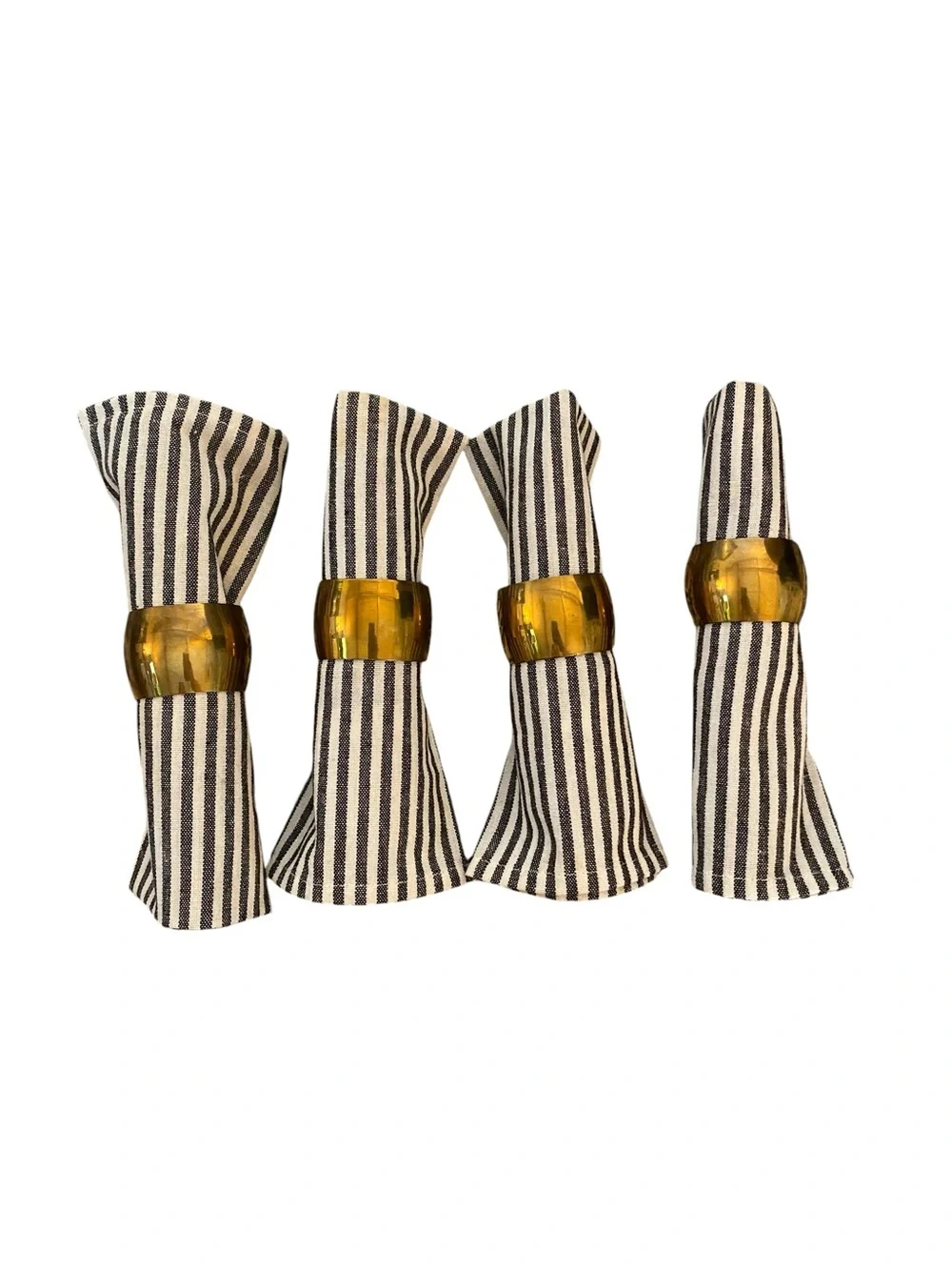 vintage Mid-Century Modern wide gold ring brass cylinder napkin ring set 0f 12